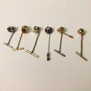 Vintage Assorted Lot of 6  Tie Pins with Chain